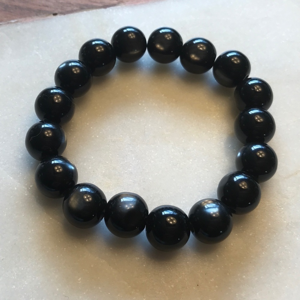 Black and charcoal Stretch Beaded Bracelet
